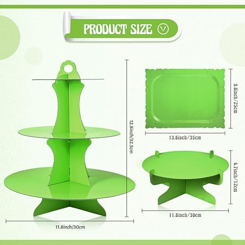 7 Pcs Dessert Table Display Set 3 Tiered Cupcake Stand, Green in Green, alternate view 3