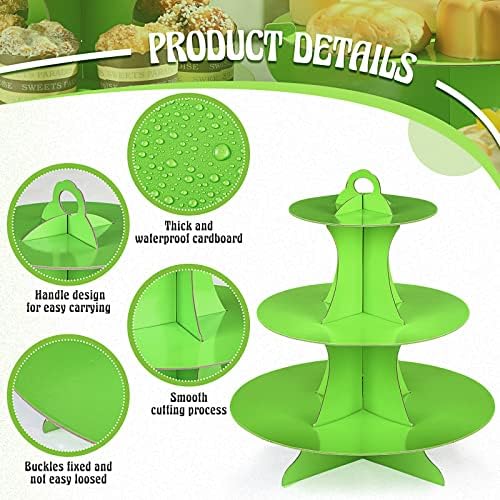 7 Pcs Dessert Table Display Set 3 Tiered Cupcake Stand, Green in Green, alternate view 4