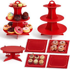 7 Pcs Dessert Table Display Set 3 Tiered Cupcake Stand, Red in Red