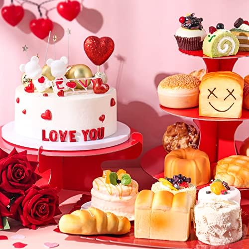 7 Pcs Dessert Table Display Set 3 Tiered Cupcake Stand, Red in Red, alternate view 2