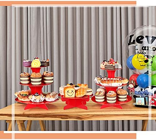 7 Pcs Dessert Table Display Set 3 Tiered Cupcake Stand, Red in Red, alternate view 4