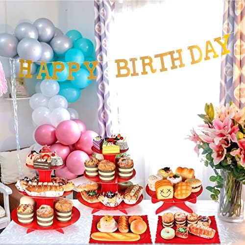 7 Pcs Dessert Table Display Set 3 Tiered Cupcake Stand, Red in Red, alternate view 5