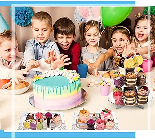 7 Pcs Dessert Table Display Set 3 Tiered Cupcake Stand, Silver in Silver, alternate view 5