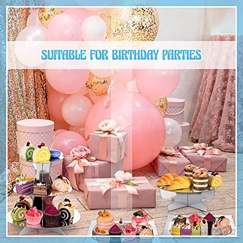 7 Pcs Dessert Table Display Set 3 Tiered Cupcake Stand, Silver in Silver, alternate view 6