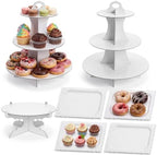 7 Pcs Dessert Table Display Set 3 Tiered Cupcake Stand, White in White