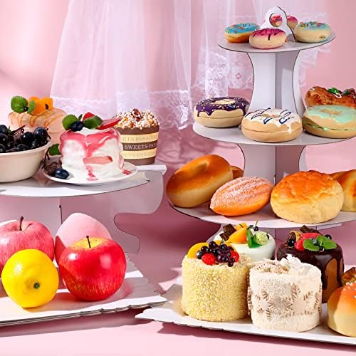 7 Pcs Dessert Table Display Set 3 Tiered Cupcake Stand, White in White, alternate view 2