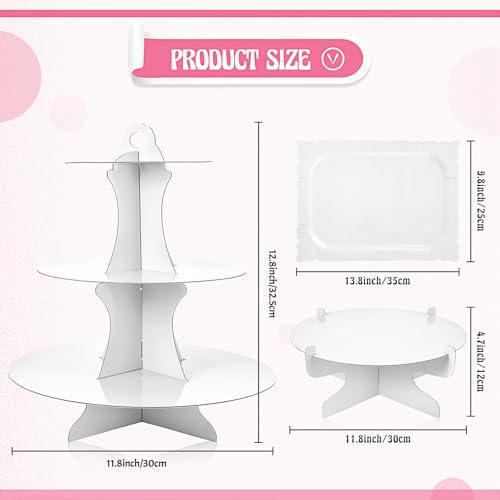 7 Pcs Dessert Table Display Set 3 Tiered Cupcake Stand, White in White, alternate view 3