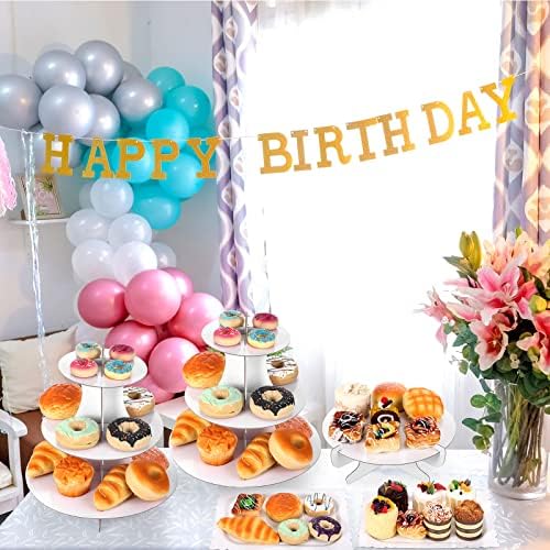 7 Pcs Dessert Table Display Set 3 Tiered Cupcake Stand, White in White, alternate view 4