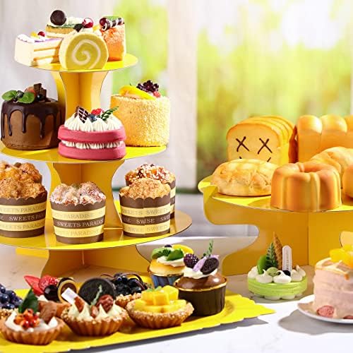 7 Pcs Dessert Table Display Set 3 Tiered Cupcake Stand, Yellow in Yellow, alternate view 2