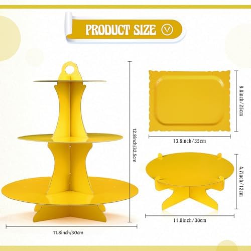 7 Pcs Dessert Table Display Set 3 Tiered Cupcake Stand, Yellow in Yellow, alternate view 3