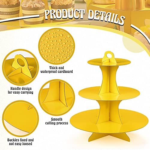 7 Pcs Dessert Table Display Set 3 Tiered Cupcake Stand, Yellow in Yellow, alternate view 4