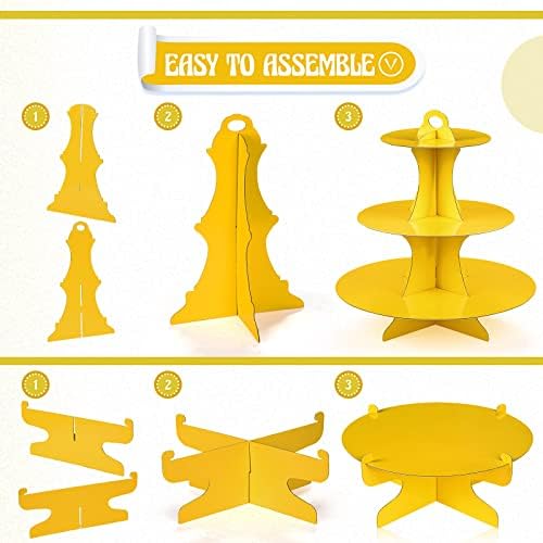 7 Pcs Dessert Table Display Set 3 Tiered Cupcake Stand, Yellow in Yellow, alternate view 6