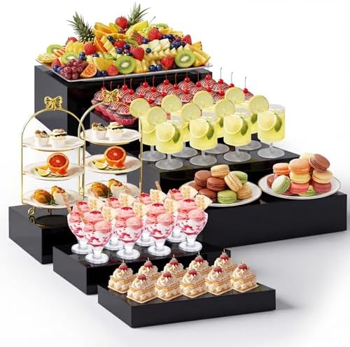 7 Pcs Extra Large Acrylic Buffet Risers, 10-16" Rectangle, Black in 7.2 to 16" in White
