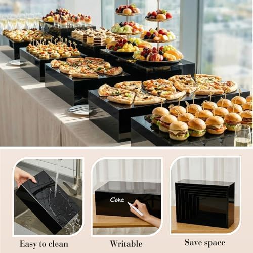 7 Pcs Extra Large Acrylic Buffet Risers, 10-16" Rectangle, Black in 7.2 to 16" in White, alternate view 4