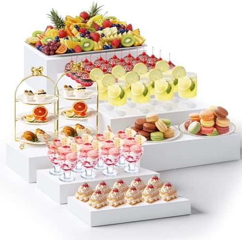 7 Pcs Extra Large Acrylic Buffet Risers, 10-16" Rectangle, White in 7.2 to 16" in White