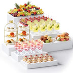 7 Pcs Extra Large Acrylic Buffet Risers, 10-16" Rectangle, White in 7.2 to 16" in White