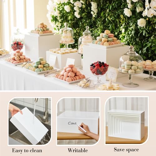 7 Pcs Extra Large Acrylic Buffet Risers, 10-16" Rectangle, White in 7.2 to 16" in White, alternate view 3