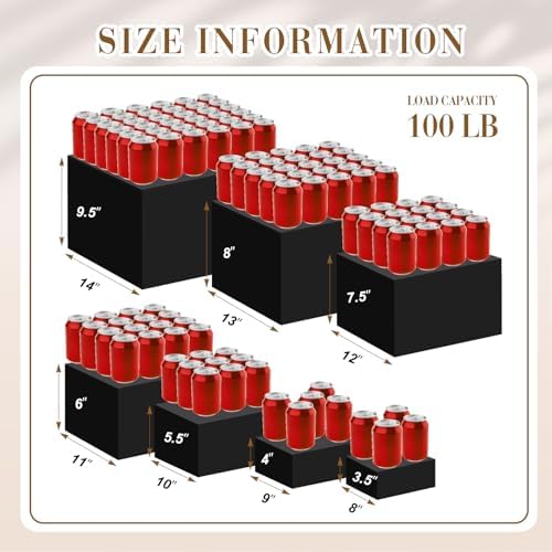 7 Pcs Extra Large Acrylic Buffet Risers, 8-14" Square, Black in 7.2 to 16" in White, alternate view 3