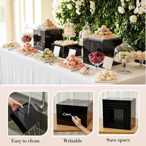 7 Pcs Extra Large Acrylic Buffet Risers, 8-14" Square, Black in 7.2 to 16" in White, alternate view 4