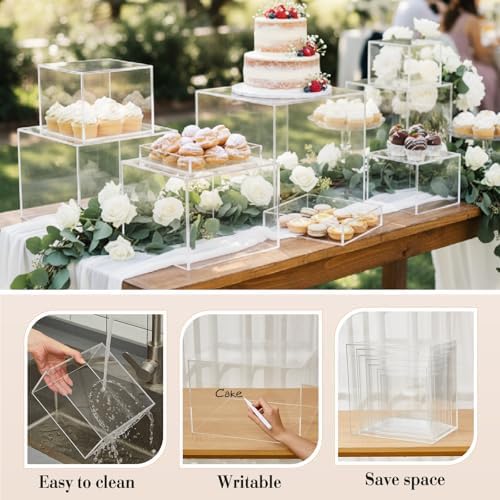 7 Pcs Extra Large Acrylic Buffet Risers, 8-14" Square, Clear in 7.2 to 16" in White, alternate view 3