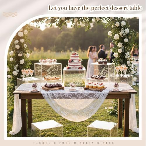 7 Pcs Extra Large Acrylic Buffet Risers, 8-14" Square, Clear in 7.2 to 16" in White, alternate view 6