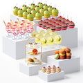 7 Pcs Extra Large Acrylic Buffet Risers, 8-14" Square, White in 7.2 to 16" in White