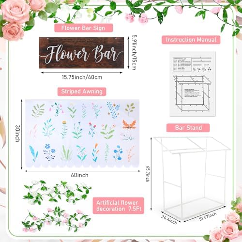 7 Pcs Flower Bar Stand Kit Flower Display Bloom Bar with 1 Set Plastic Stand 1 Floral Sunshade Cloth 4 Rose, alternate view 2