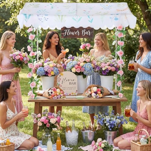 7 Pcs Flower Bar Stand Kit Flower Display Bloom Bar with 1 Set Plastic Stand 1 Floral Sunshade Cloth 4 Rose, alternate view 4
