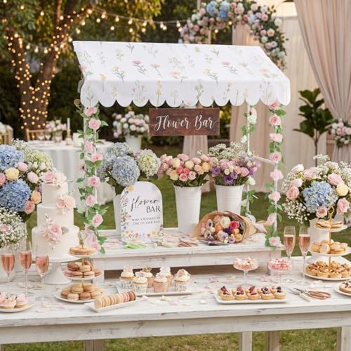 7 Pcs Flower Bar Stand Kit Flower Display Bloom Bar with 1 Set Plastic Stand 1 Floral Sunshade Cloth 4 Rose, alternate view 5