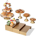 7 Pcs Gold Metal Cake Stand Set, Dessert Table Display Set with 3 Sizes Round Pedestal Stands Tiered Cupcake