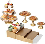 7 Pcs Gold Metal Cake Stand Set, Dessert Table Display Set with 3 Sizes Round Pedestal Stands Tiered Cupcake