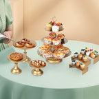 7 Pcs Gold Metal Cake Stand Set, Dessert Table Display Set with 3 Sizes Round Pedestal Stands Tiered Cupcake, alternate view