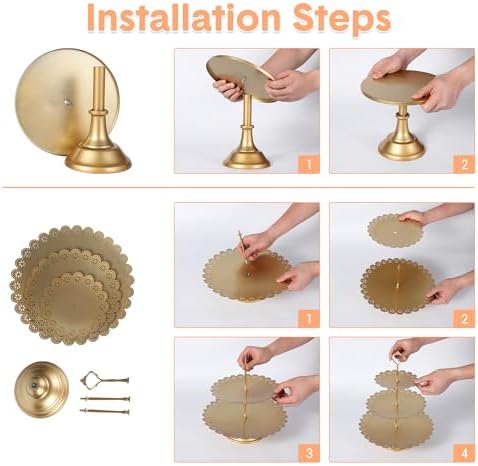 7 Pcs Gold Metal Cake Stand Set, Dessert Table Display Set with 3 Sizes Round Pedestal Stands Tiered Cupcake, alternate view
