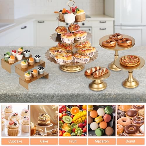 7 Pcs Gold Metal Cake Stand Set, Dessert Table Display Set with 3 Sizes Round Pedestal Stands Tiered Cupcake, alternate view