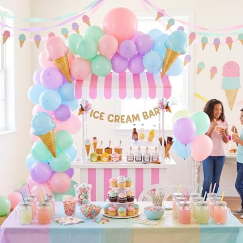 7 Pcs Ice Cream Bar Stand Supplies Ice Cream Bar Cart Party Decoration with 1 Set Plastic Stand 1 Pink and White, alternate