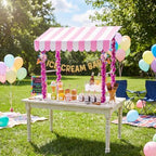 7 Pcs Ice Cream Bar Stand Supplies Ice Cream Bar Cart Party Decoration with 1 Set Plastic Stand 1 Pink and White, alternate