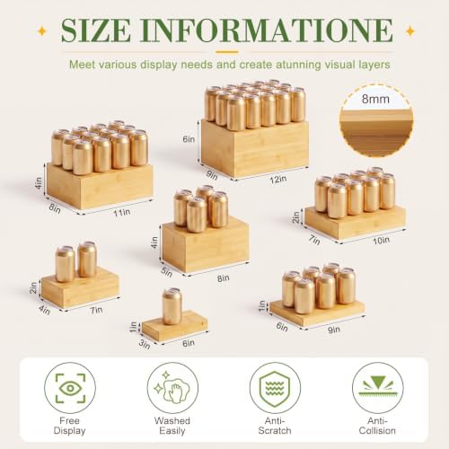 7 Pcs Large 12 in Bamboo Buffet Display Risers Set in Bamboo, alternate view 2