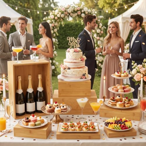 7 Pcs Large 12 in Bamboo Buffet Display Risers Set in Bamboo, alternate view 4