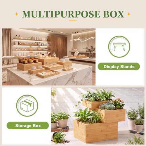 7 Pcs Large 12 in Bamboo Buffet Display Risers Set in Bamboo, alternate view 5