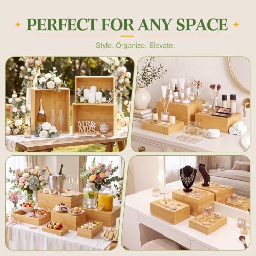 7 Pcs Large 12 in Bamboo Buffet Display Risers Set in Bamboo, alternate view 6