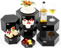 7 Pcs Large Acrylic Buffet Risers, 6-12" Hexagonal, Black in about 6 x 6 x 2 inches, 7 x 7 x 4 inches, 8 x 8 x 6