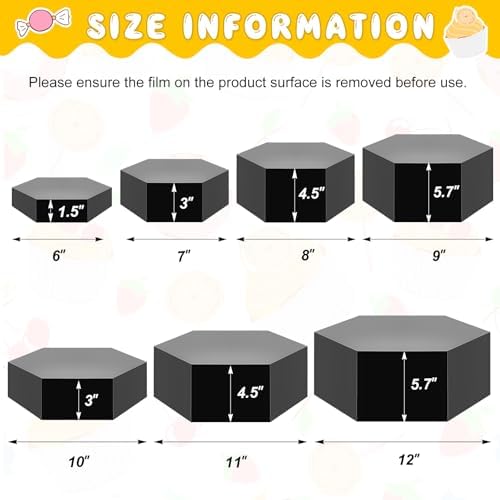 7 Pcs Large Acrylic Buffet Risers, 6-12" Hexagonal, Black in about 6 x 6 x 2 inches, 7 x 7 x 4 inches, 8 x 8 x 6, alternate