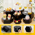 7 Pcs Large Acrylic Buffet Risers, 6-12" Hexagonal, Black in about 6 x 6 x 2 inches, 7 x 7 x 4 inches, 8 x 8 x 6, alternate