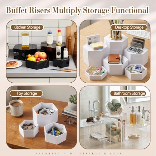 7 Pcs Large Acrylic Buffet Risers, 6-12" Hexagonal, Black in about 6 x 6 x 2 inches, 7 x 7 x 4 inches, 8 x 8 x 6, alternate