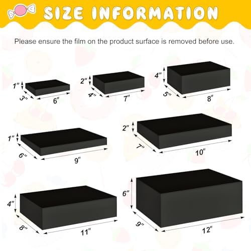 7 Pcs Large Acrylic Buffet Risers, 6-12" Rectangle, Black in about 6 x 6 x 2 inches, 7 x 7 x 4 inches, 8 x 8 x 6, alternate