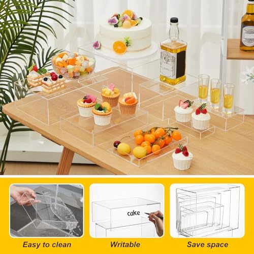 7 Pcs Large Acrylic Buffet Risers, 6-12" Rectangle, Clear in about 6 x 6 x 2 inches, 7 x 7 x 4 inches, 8 x 8 x 6, alternate