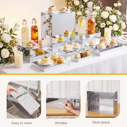 7 Pcs Large Acrylic Buffet Risers, 6-12" Rectangle, Silver in Silver, alternate view 4