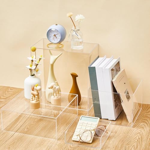 7 Pcs Large Acrylic Buffet Risers, 6-12" Square, Clear in about 6 x 6 x 2 inches, 7 x 7 x 4 inches, 8 x 8 x 6, alternate view