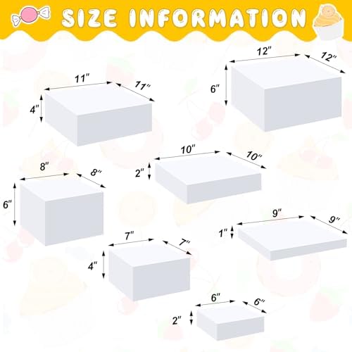 7 Pcs Large Acrylic Buffet Risers, 6-12" Square, White in about 6 x 6 x 2 inches, 7 x 7 x 4 inches, 8 x 8 x 6, alternate view