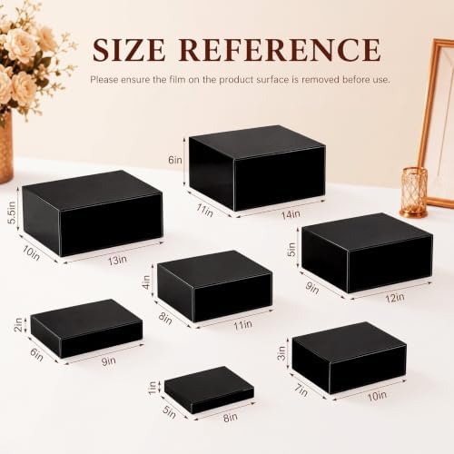 7 Pcs Large Acrylic Buffet Risers, 8-14" Rectangle, Black in Black, alternate view 3